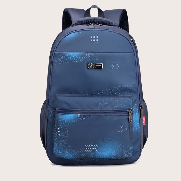 

Men Metal Decor Large Capacity Backpack, Blue