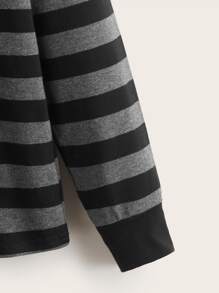 Tween Boy 条纹图案细节 T 恤，简约条纹风格休闲装，适合秋冬季日常装扮 - 黑色 - 查看 3