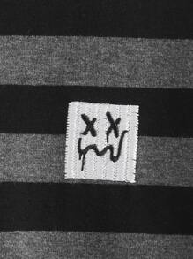 Tween Boy 条纹图案细节 T 恤，简约条纹风格休闲装，适合秋冬季日常装扮 - 黑色 - 查看 4