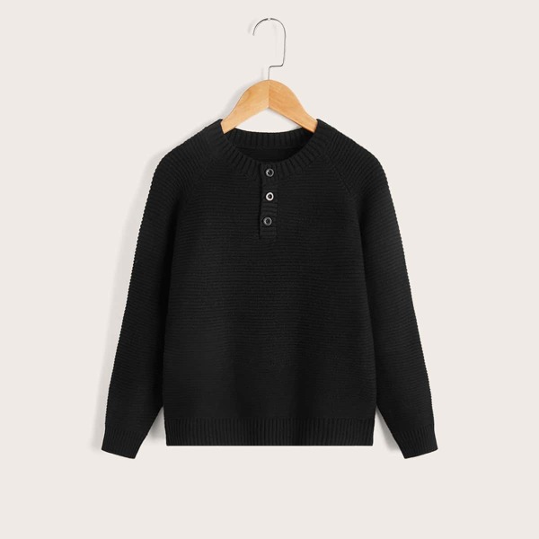 

Boys Half Button Raglan Sleeve Sweater, Black