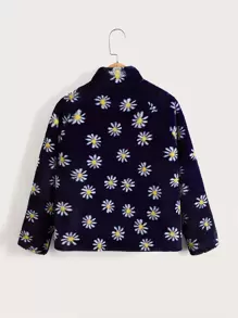 SHEIN Niñas Abrigo con patrón floral de manga raglán de peluche