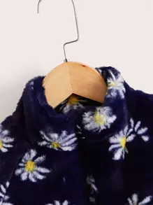 SHEIN Niñas Abrigo con patrón floral de manga raglán de peluche