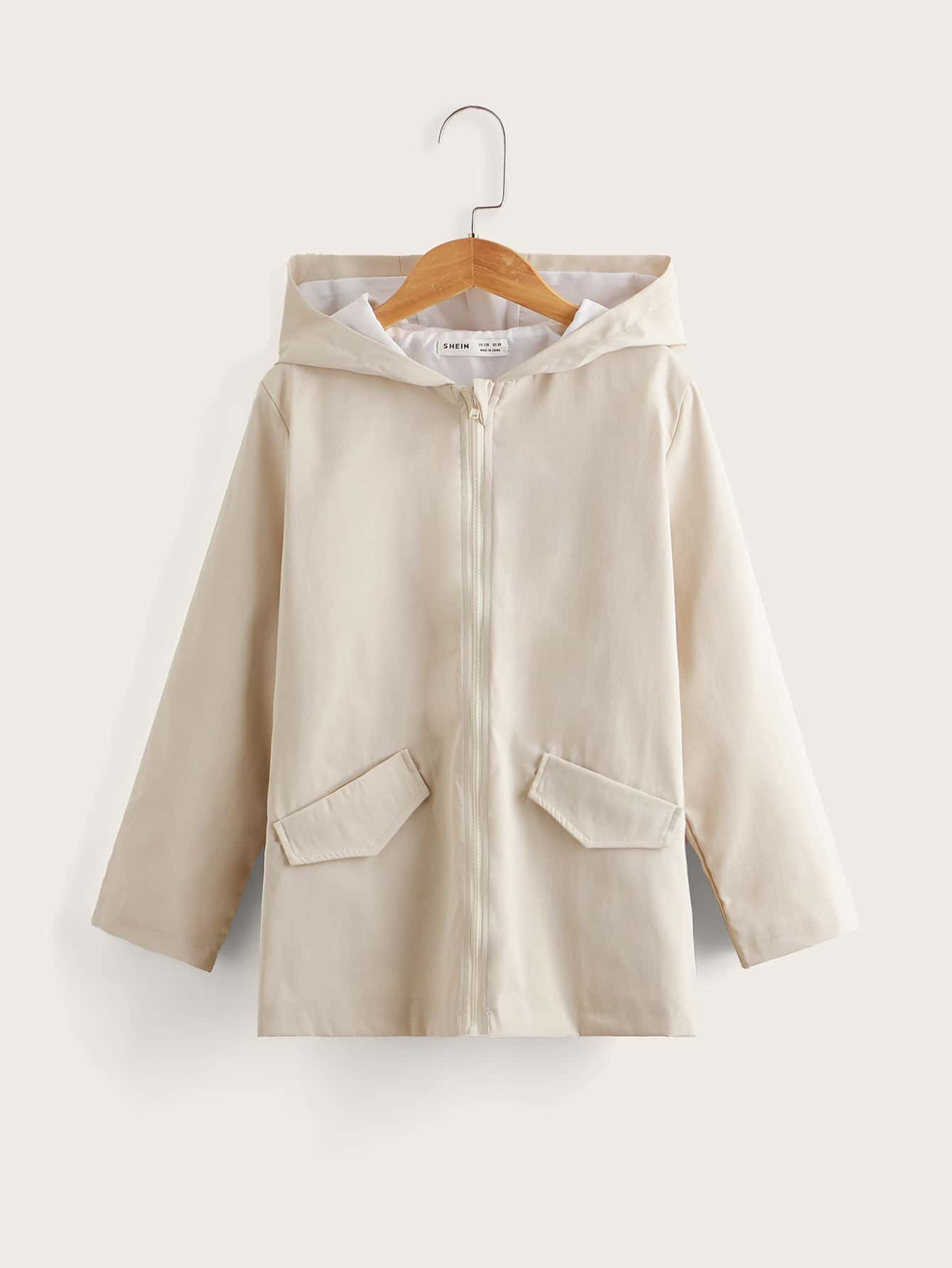 SHEIN Girls Zip Front Hooded Coat - Apricot - View 1