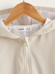 SHEIN Girls Zip Front Hooded Coat - Apricot - View 3