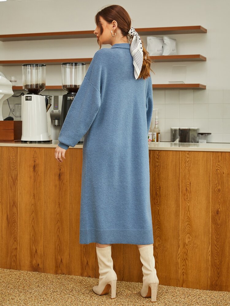 Mulvari V領落肩袖毛衣裙 - 霧霾藍 - 查看 2