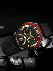 Hombres Reloj cuarzo de esfera triple - Rojo - Ver 2