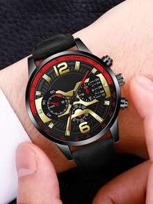 Hombres Reloj cuarzo de esfera triple - Rojo - Ver 3