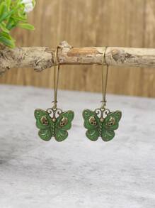 EMERY ROSE Skull & Butterfly Charm Earrings - Green - View 1