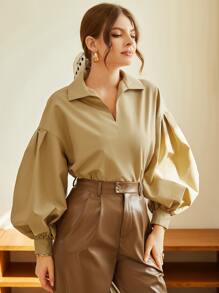 Mulvari Solid Drop Shoulder Blouse - Khaki - View 3