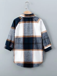 SHEIN Áo bành tô cho trẻ sơ sinh nam Nút Túi Sọc ca rô Giải trí - Nhiều màu - Xem 2