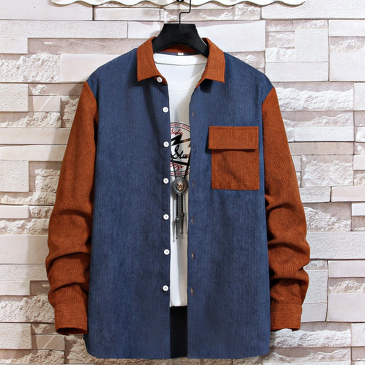 для мужчины Рубашка двухцветный из вельвета без футболки