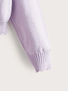 Girls Scallop Trim Button Half Placket Jumper - Lilac Purple - View 3