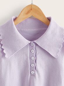 Girls Scallop Trim Button Half Placket Jumper - Lilac Purple - View 4