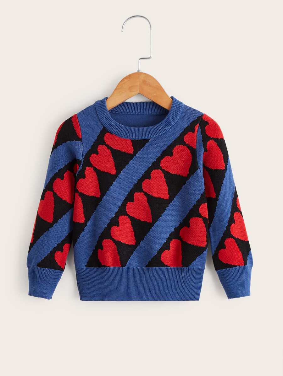Toddler Girls Heart And Striped Pattern Jumper - Multicolor - View 1