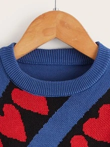 Toddler Girls Heart And Striped Pattern Jumper - Multicolor - View 4