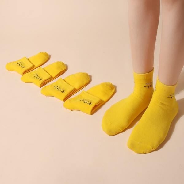 

5pairs Letter Pattern Socks, Yellow