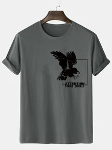 Manfinity Camiseta con estampado de letra y águila - Gris Oscuro - Ver 1