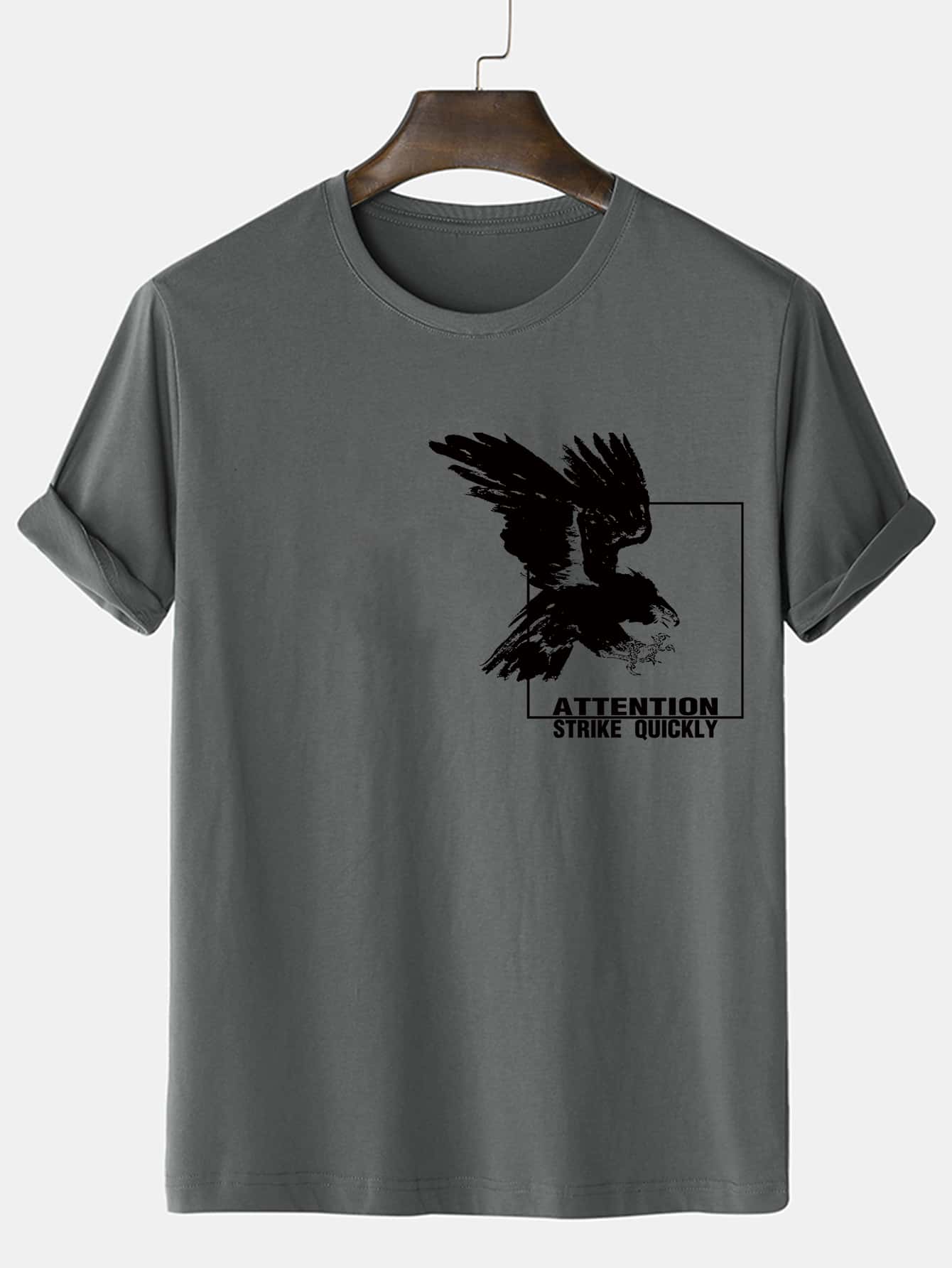 Manfinity Camiseta con estampado de letra y águila - Gris Oscuro - Ver 1
