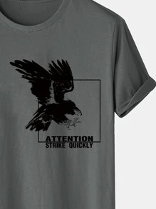 Manfinity Camiseta con estampado de letra y águila - Gris Oscuro - Ver 3
