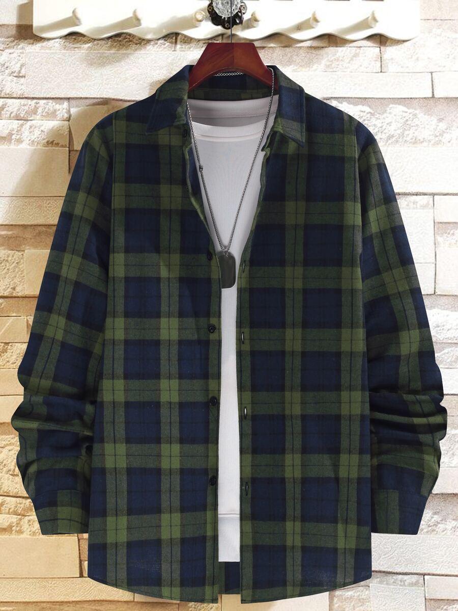 Manfinity Áo sơ mi Nam Nút phía trước Sọc ca rô Sẵn sàng - Nhiều màu - Xem 1