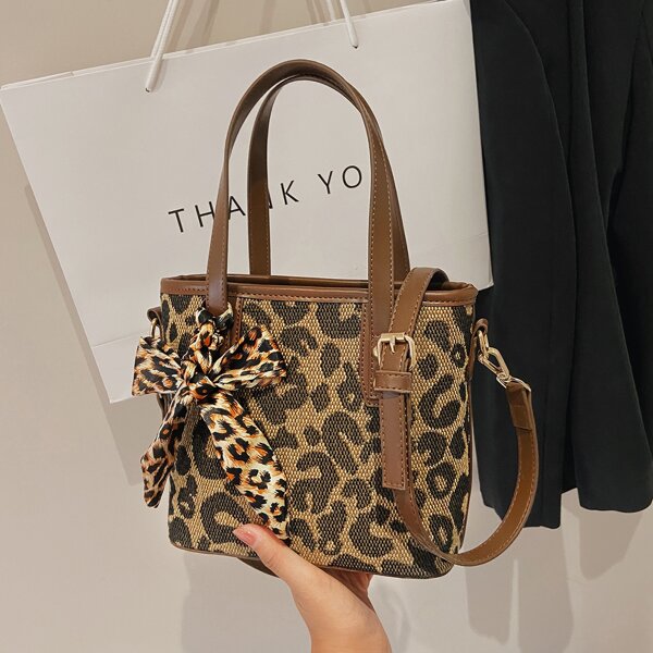 

Twilly Scarf Decor Leopard Pattern Square Bag, Multicolor
