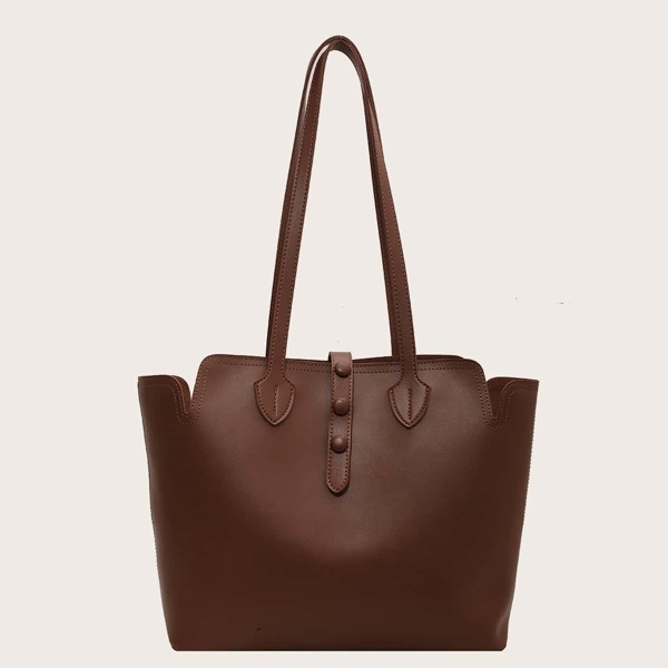 

Stitch Trim Large Capacity Tote Bag, Coffee brown