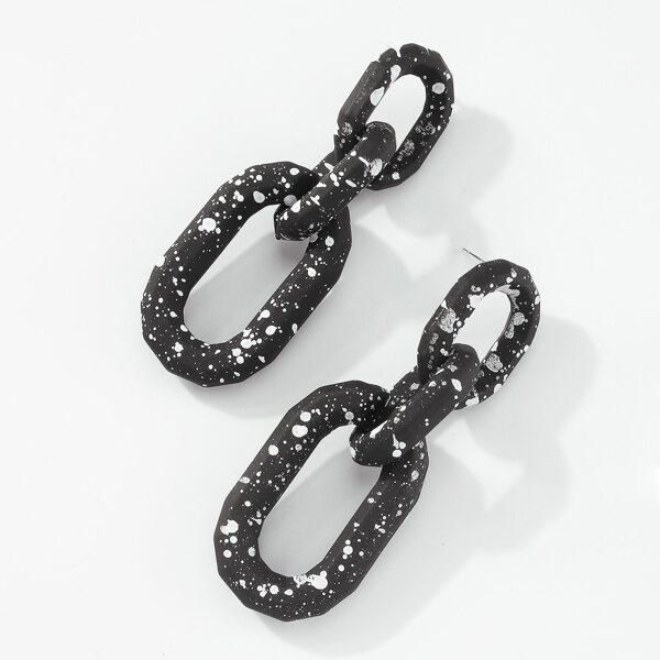 

Splash Ink Chain Design Earrings, Black and white