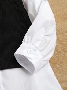 SHEIN 小女童不對稱背心和荷葉邊襯衫洋裝 - 黑與白 - 查看 3