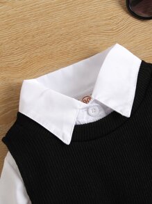 SHEIN 小女童不對稱背心和荷葉邊襯衫洋裝 - 黑與白 - 查看 5