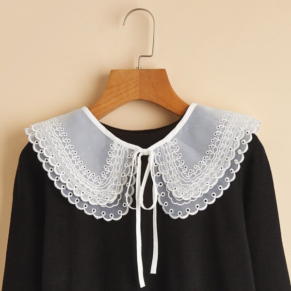 

Embroidered Detail Faux Dickey Collar, White