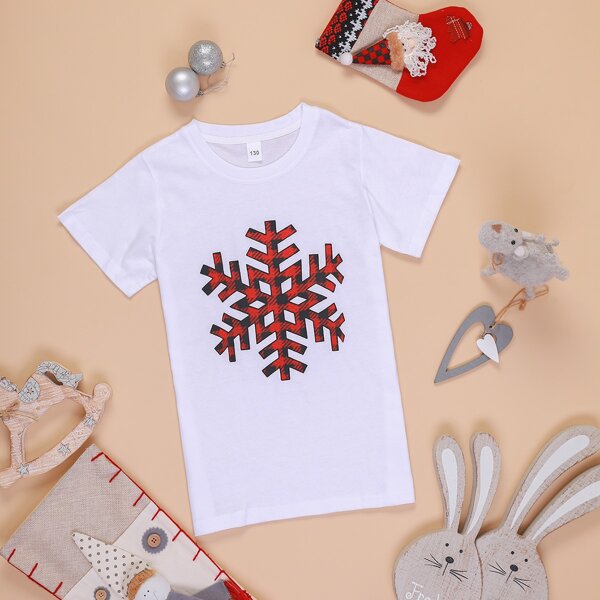 

Boys Christmas Snowflake Print Tee, White