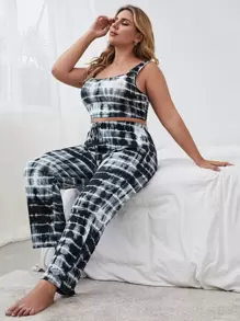 Plus Tie Dye Tank Top & Pants PJ Set - Multicolor - View 1