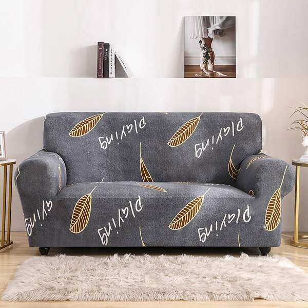 

Leaf Print Sofa Cover & 1pc Cushion Cover Without Filler, Multicolor