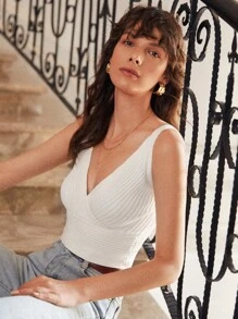 SHEIN Frenchy tejido de canalé cruzado Top de punto sin Cazadora