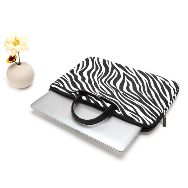 

14 Inch Zebra Striped Laptop Bag, Black and white
