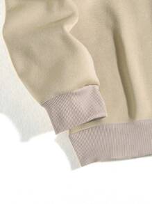 SHEIN EZwear 字母圖案小高領加絨內裏連帽衫 - 米色 - 查看 5