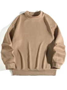 SHEIN EZwear Sudadera térmico unicolor de cuello alto de hombros caídos - Camel - Ver 1