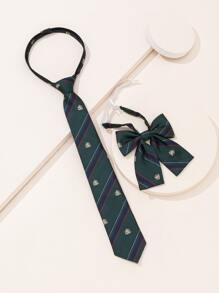 Bộ 2 món đồng phục học sinh phong cách đại học cho nữ chuyên nghiệp kèm phụ kiện cà vạt - Màu xanh lá cây đậm - Xem 2