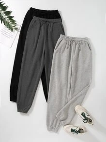 SHEIN Unity 3pcs Space Dye Drawstring Slant Pocket Joggers - Multicolor - View 1