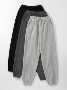 SHEIN Unity 3pcs Space Dye Drawstring Slant Pocket Joggers - Multicolor - View 3