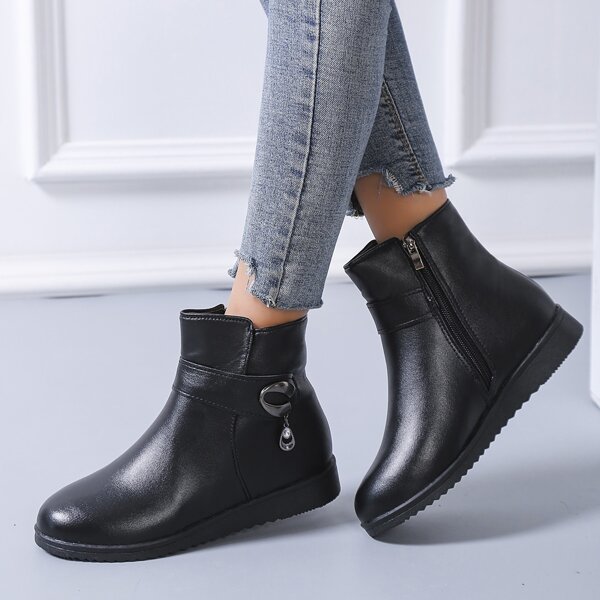 

Rhinestone Decor Side Zipper Fashion Boots, Black