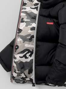 SHEIN Áo khoác có mũ trùm đầu in họa tiết Camo cho bé trai có khóa kéo - màu đen - Xem 4