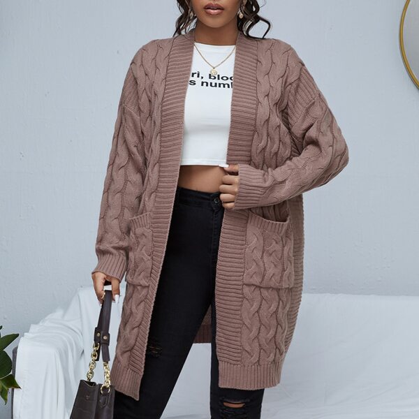 

Plus Dual Pocket Cable Knit Drop Shoulder Cardigan, Dusty pink