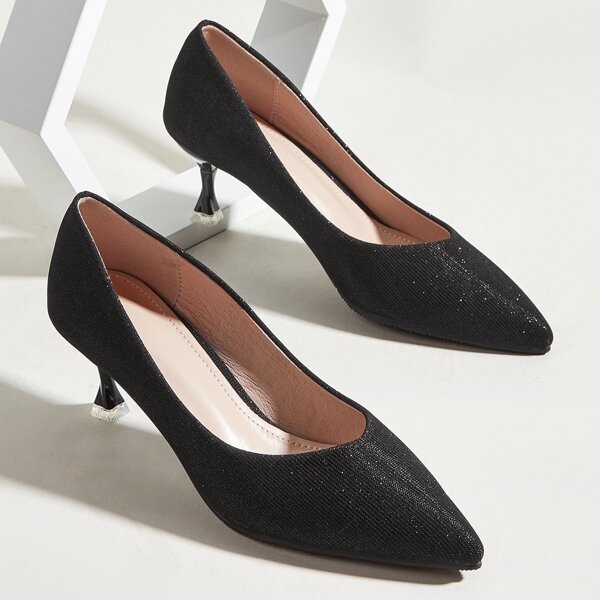 

Glitter Point Toe Court Pumps, Black