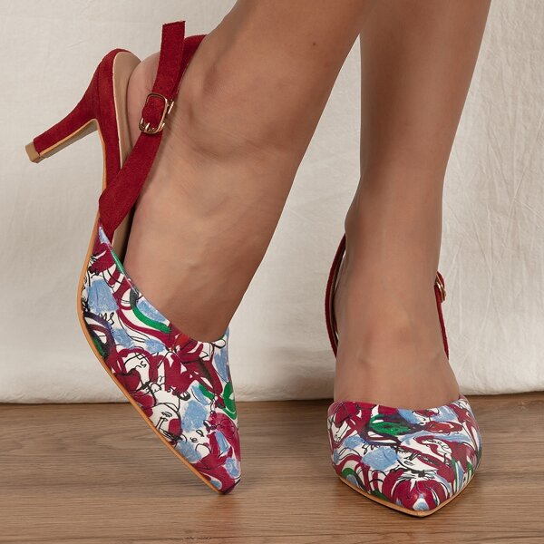 

Colorblock Stiletto Slingback Pumps, Multicolor