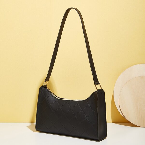 

Quilted Pattern Baguette Bag, Black