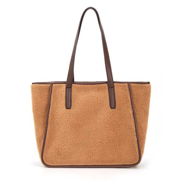 

Contrast Binding Fluffy Tote Bag, Brown
