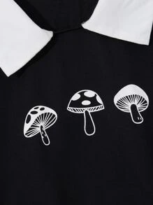 Libbyframe Áo thun nữ Tương phản ren Sọc Rau quả Giải trí - màu đen - Xem 3