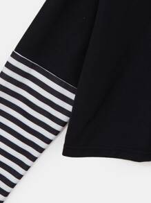 Libbyframe Áo thun nữ Tương phản ren Sọc Rau quả Giải trí - màu đen - Xem 4