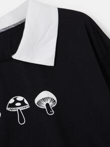 Libbyframe Áo thun nữ Tương phản ren Sọc Rau quả Giải trí - màu đen - Xem 5